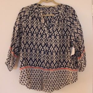 New Blue and White Print Blouse